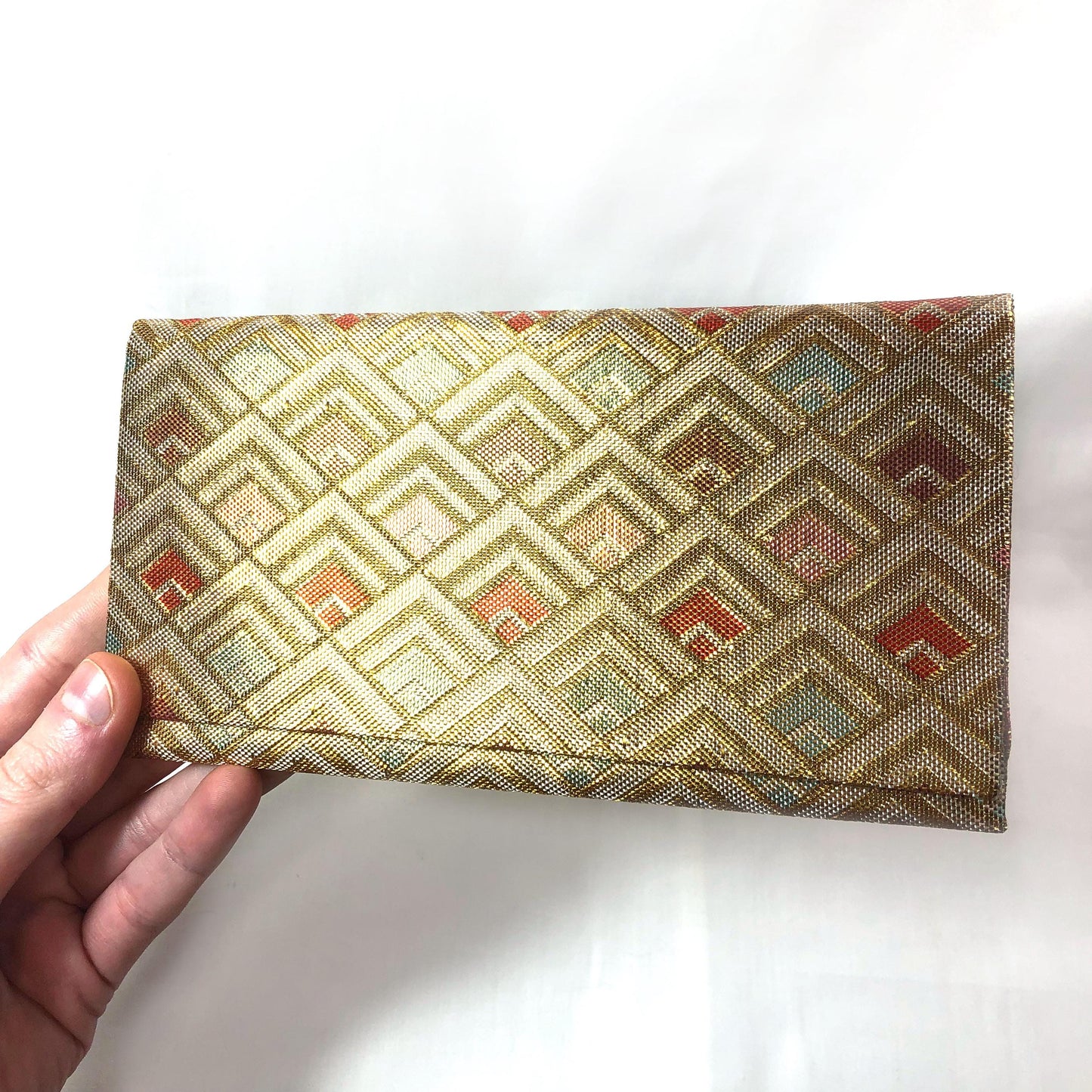 Slim Japanese wallet - golden and pastel geometric pattern