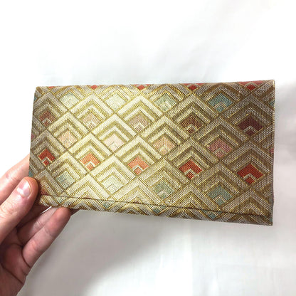 Slim Japanese wallet - golden and pastel geometric pattern