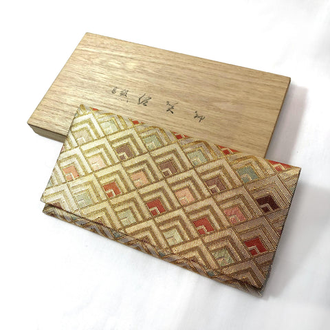 Slim Japanese wallet - golden and pastel geometric pattern