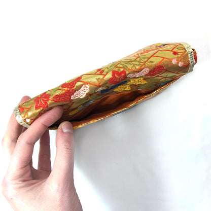 Small Japanese pouch bag - golden and orange with florals