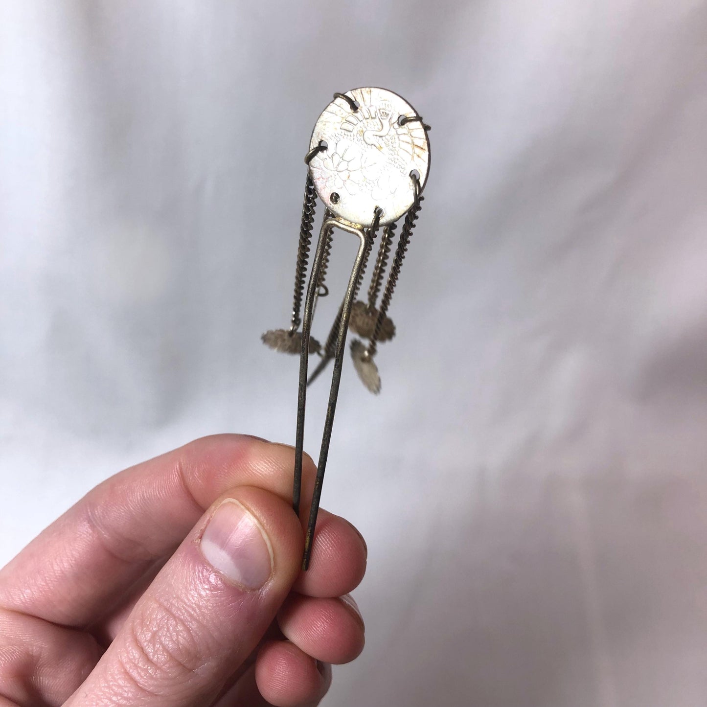 Vintage Japanese set for girls - mirror pouch and a decorative pin