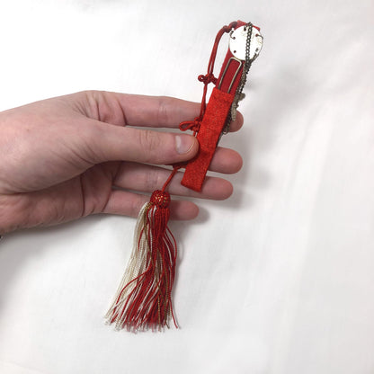 Vintage Japanese set for girls - mirror pouch and a decorative pin