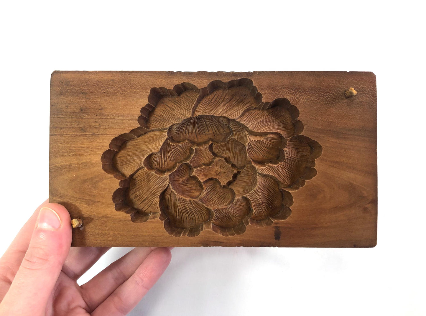 Vintage Japanese wagashi press mold - peony flower