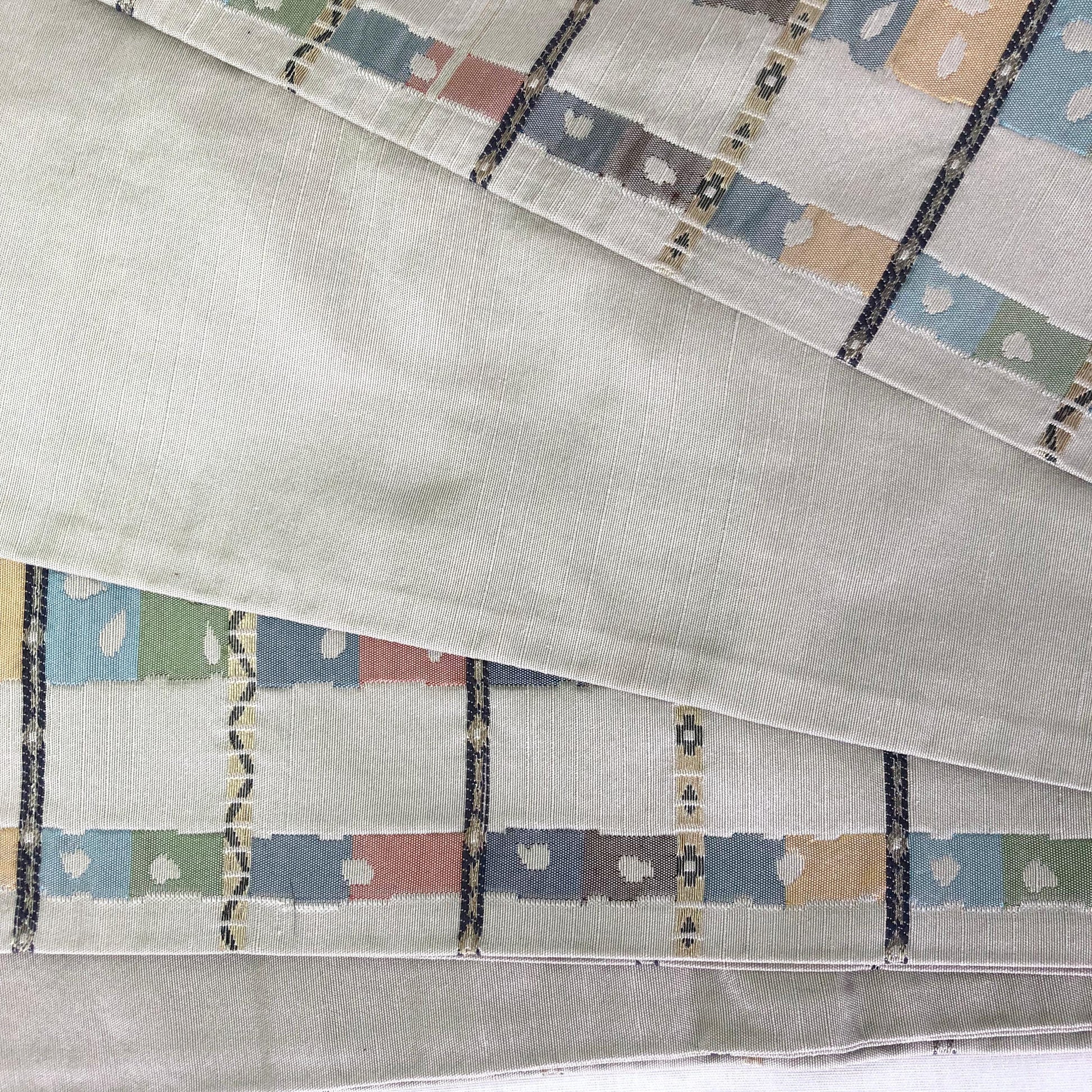 Reversible Japanese hanhaba obi - light gray with pastel decoration