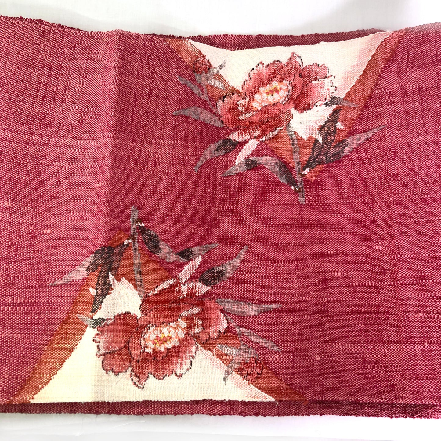 Refined Nagoya obi - textured pink and cream peonies