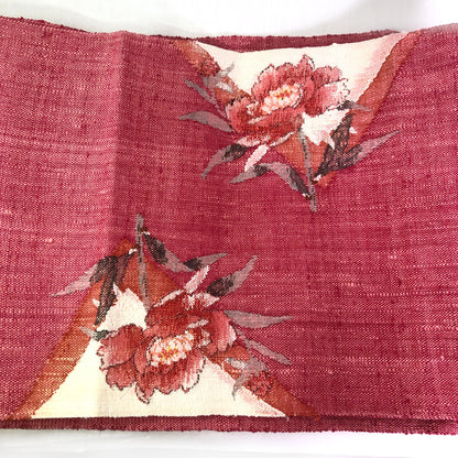 Refined Nagoya obi - textured pink and cream peonies