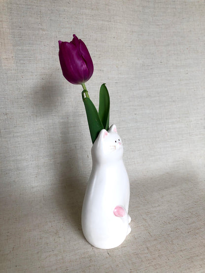 Cute Japanese single bud vase - white cat