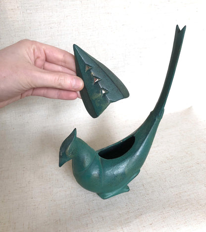 Japanese iron cast pheasant - incense burner (deep green)