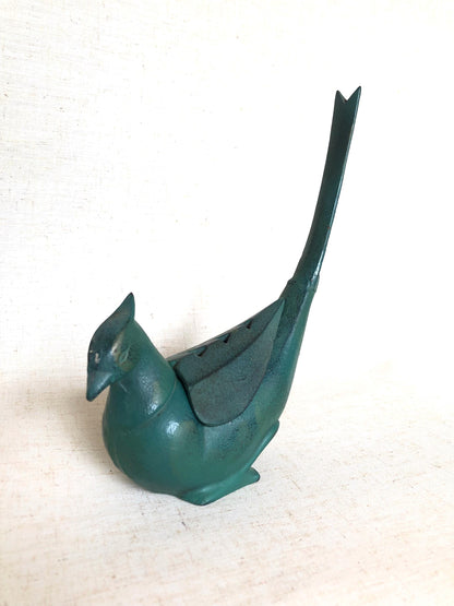 Japanese iron cast pheasant - incense burner (deep green)
