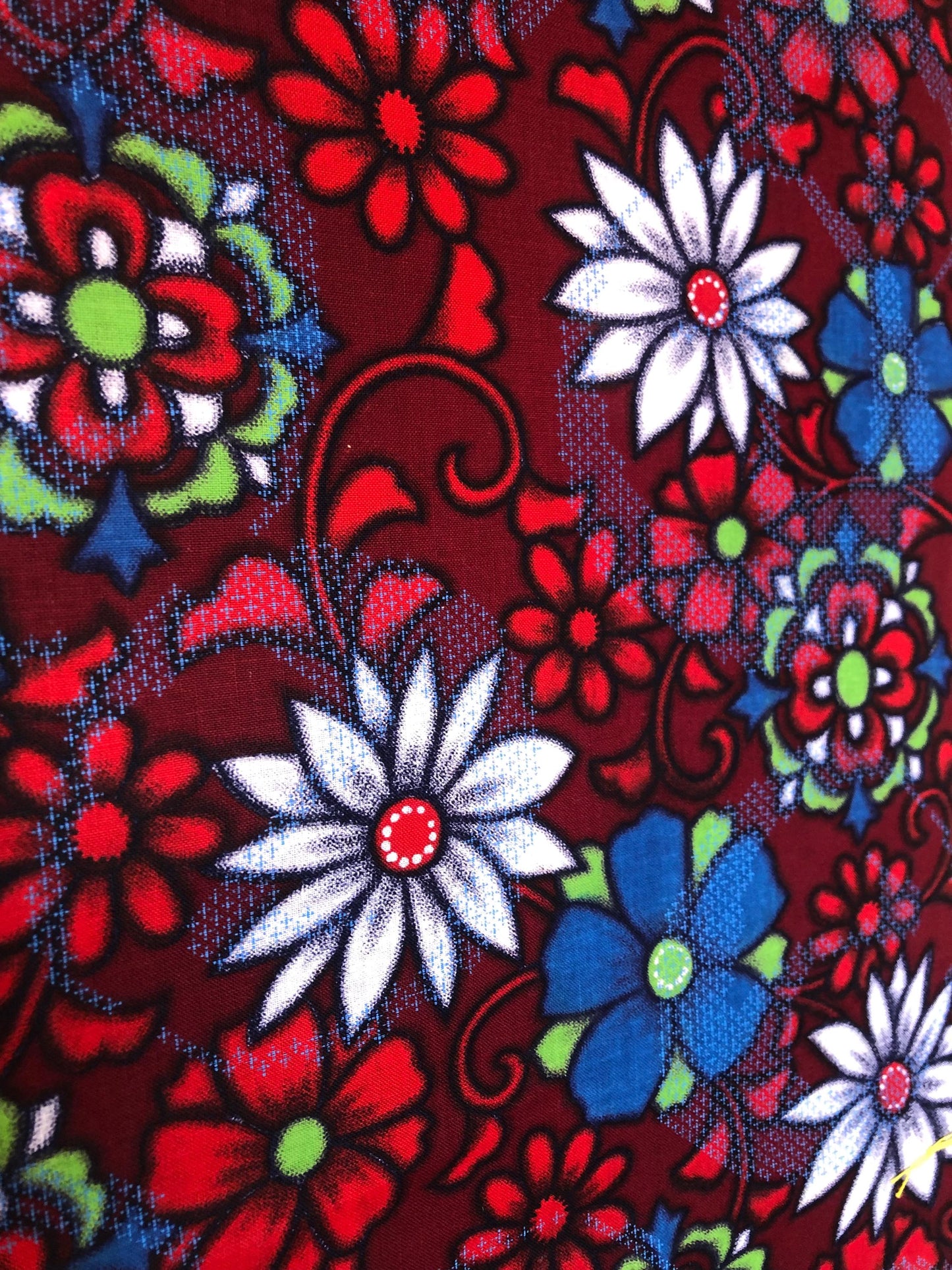 Vintage tanmono - fabric bolt - vivid red, blue, and green florals "Benifuji meisen"