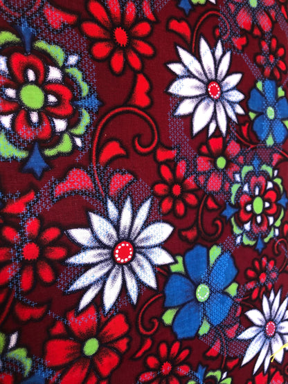 Vintage tanmono - fabric bolt - vivid red, blue, and green florals "Benifuji meisen"