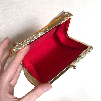 Vintage kimono handbag for children - vivid orange with crane birds pattern