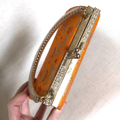 Vintage kimono handbag for children - vivid orange with crane birds pattern