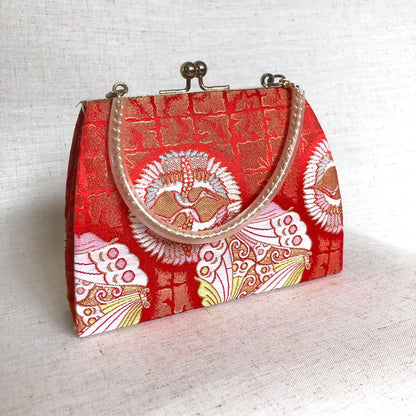 Vintage kimono handbag for children - red with pastel kamon pattern