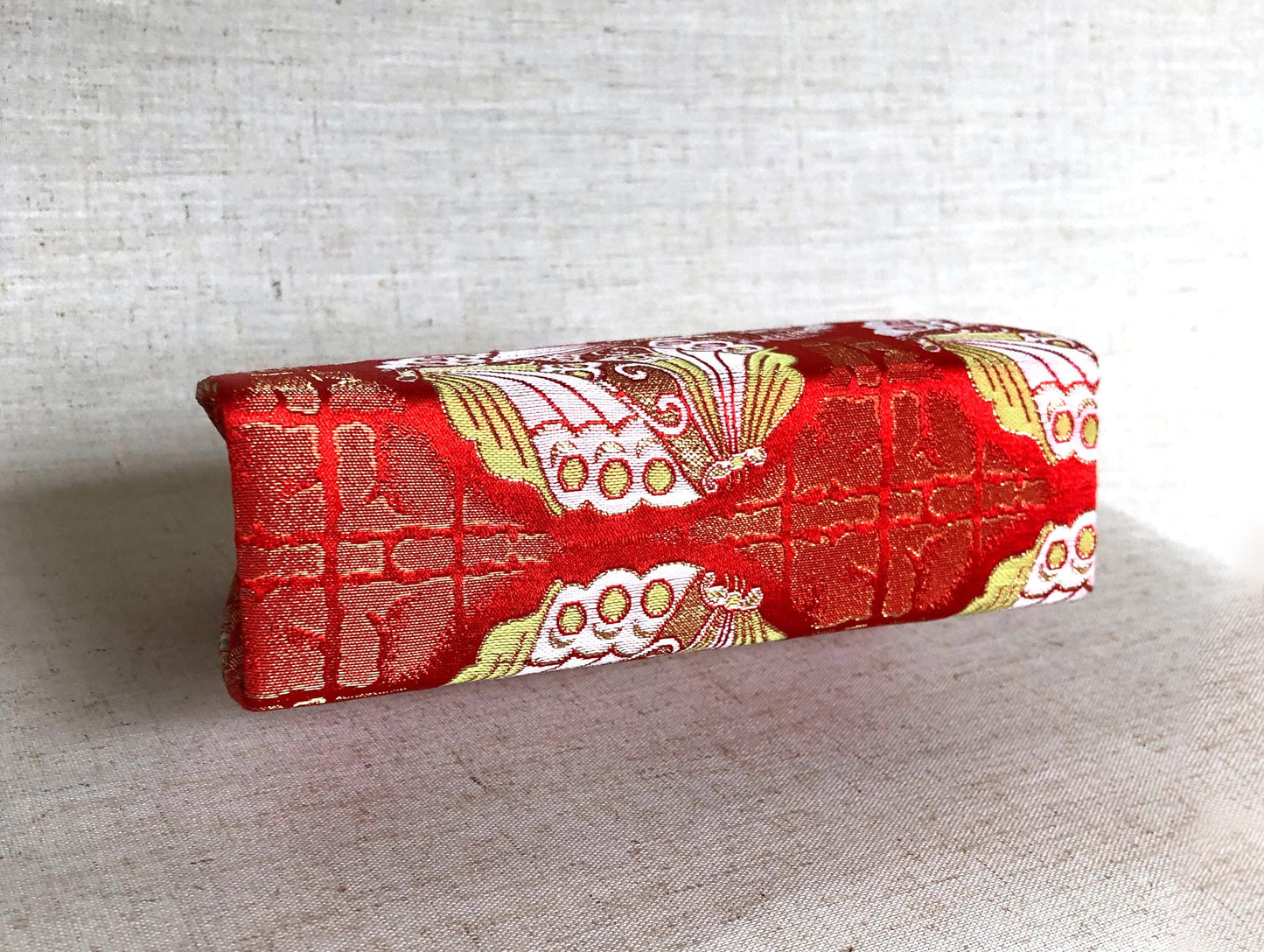 Vintage kimono handbag for children - red with pastel kamon pattern