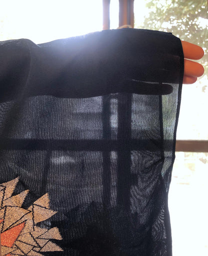 Vintage Japanese summer kimono - see through dark blue with silver flowers pattern