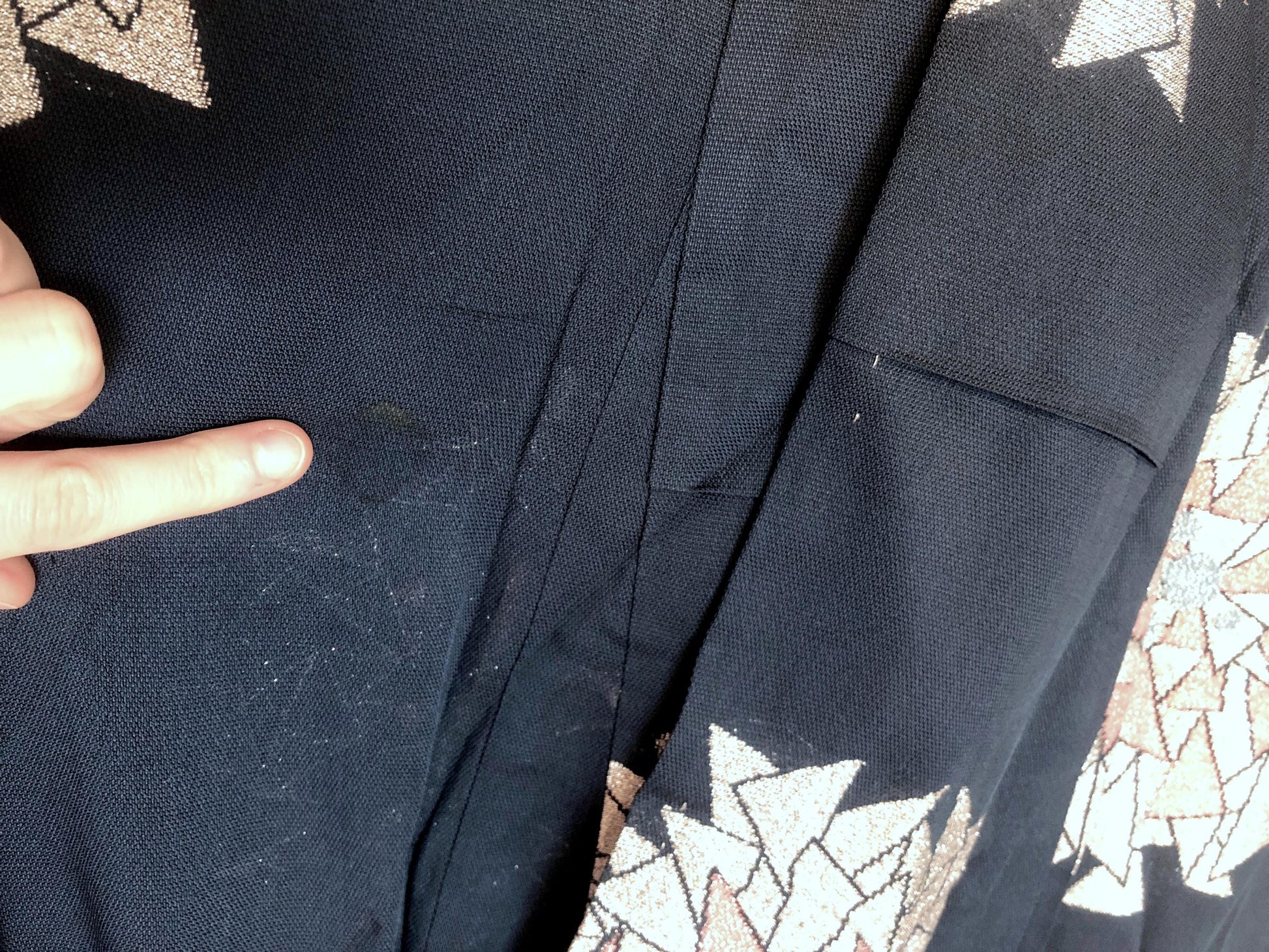 Vintage Japanese summer kimono - see through dark blue with silver flowers pattern