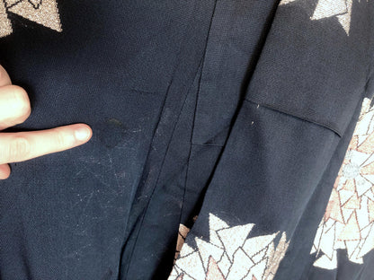 Vintage Japanese summer kimono - see through dark blue with silver flowers pattern
