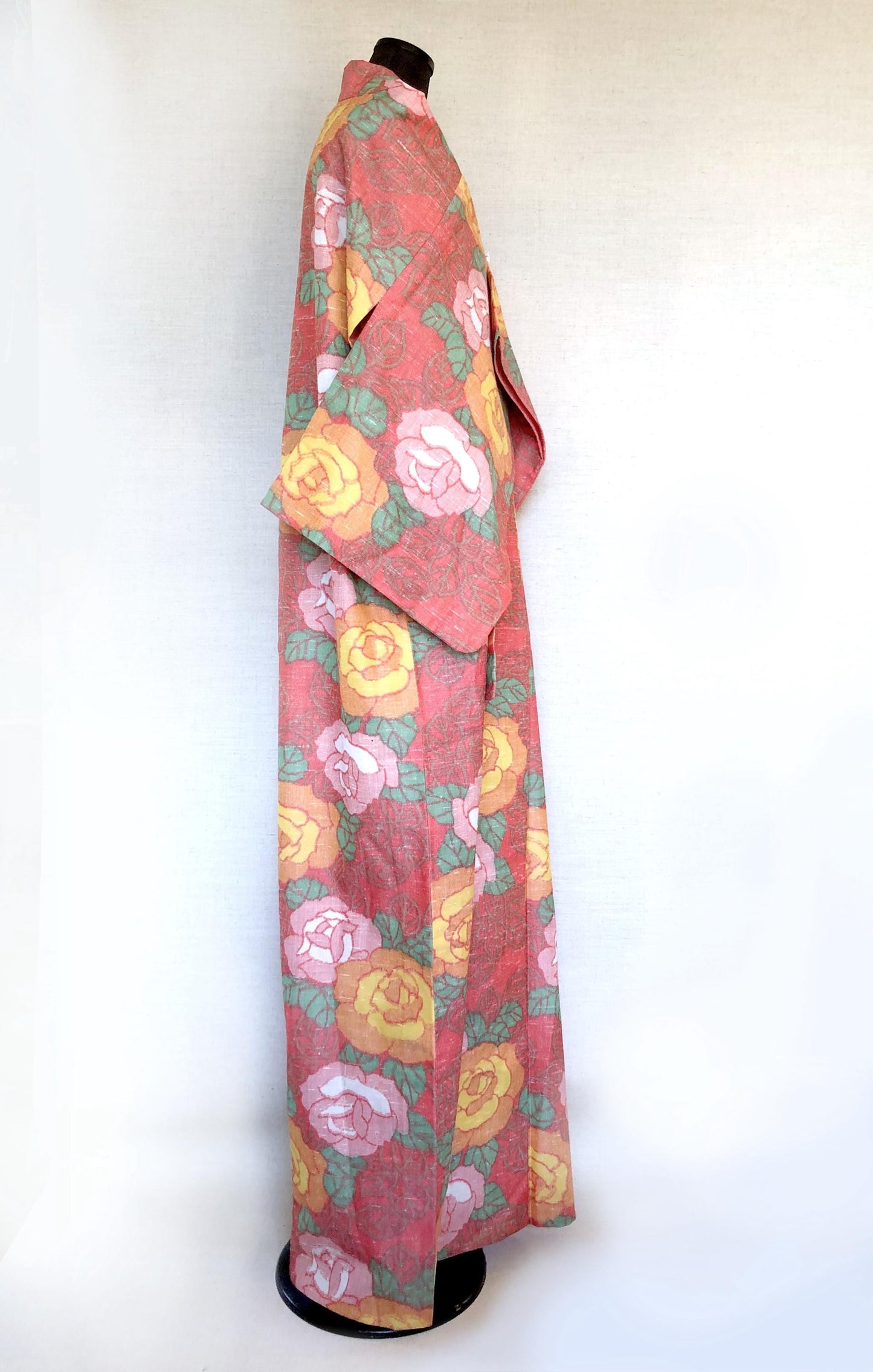 Cute kimono set - casual kimono and a matching haori - coral pink with roses