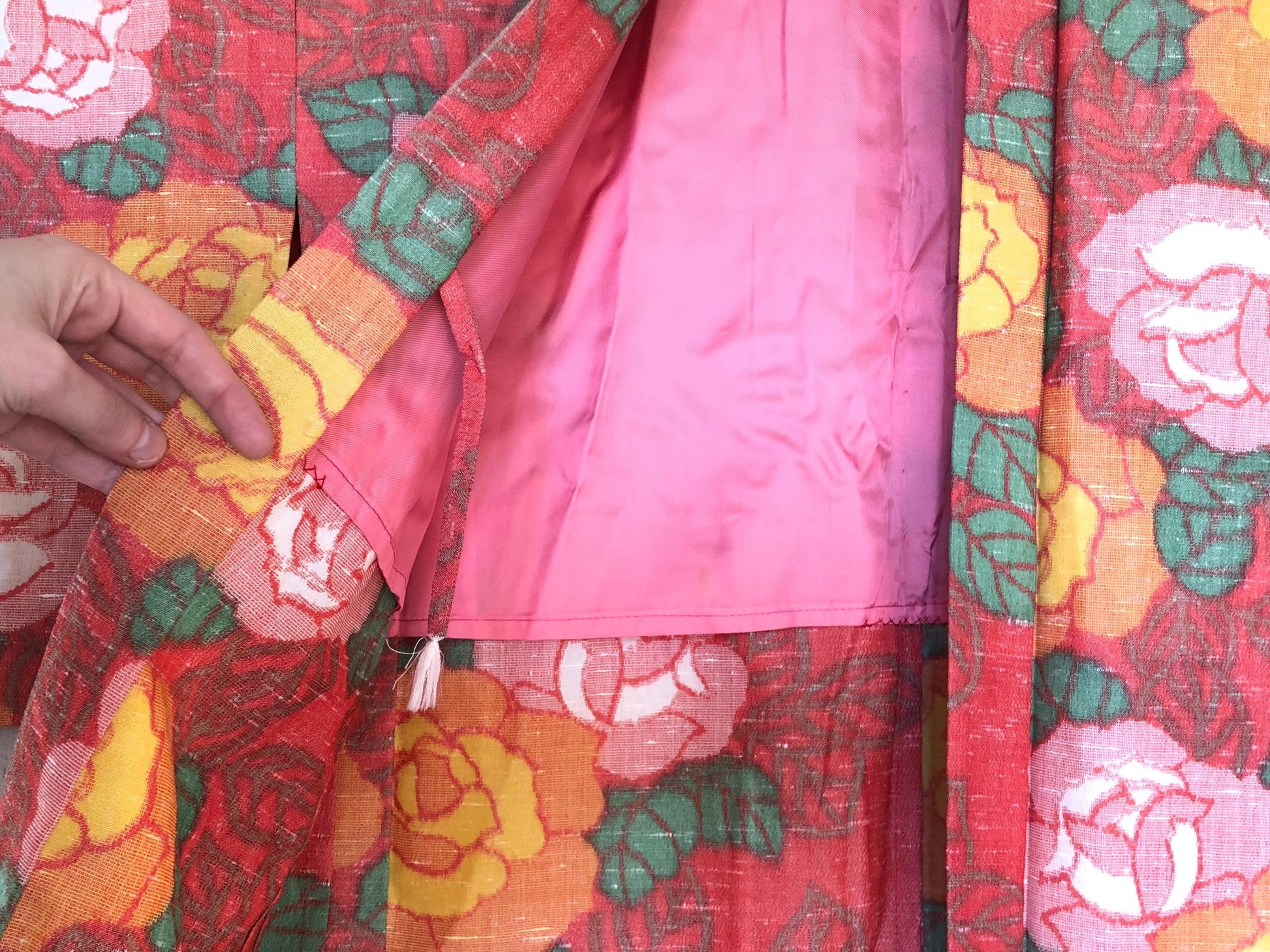 Cute kimono set - casual kimono and a matching haori - coral pink with roses