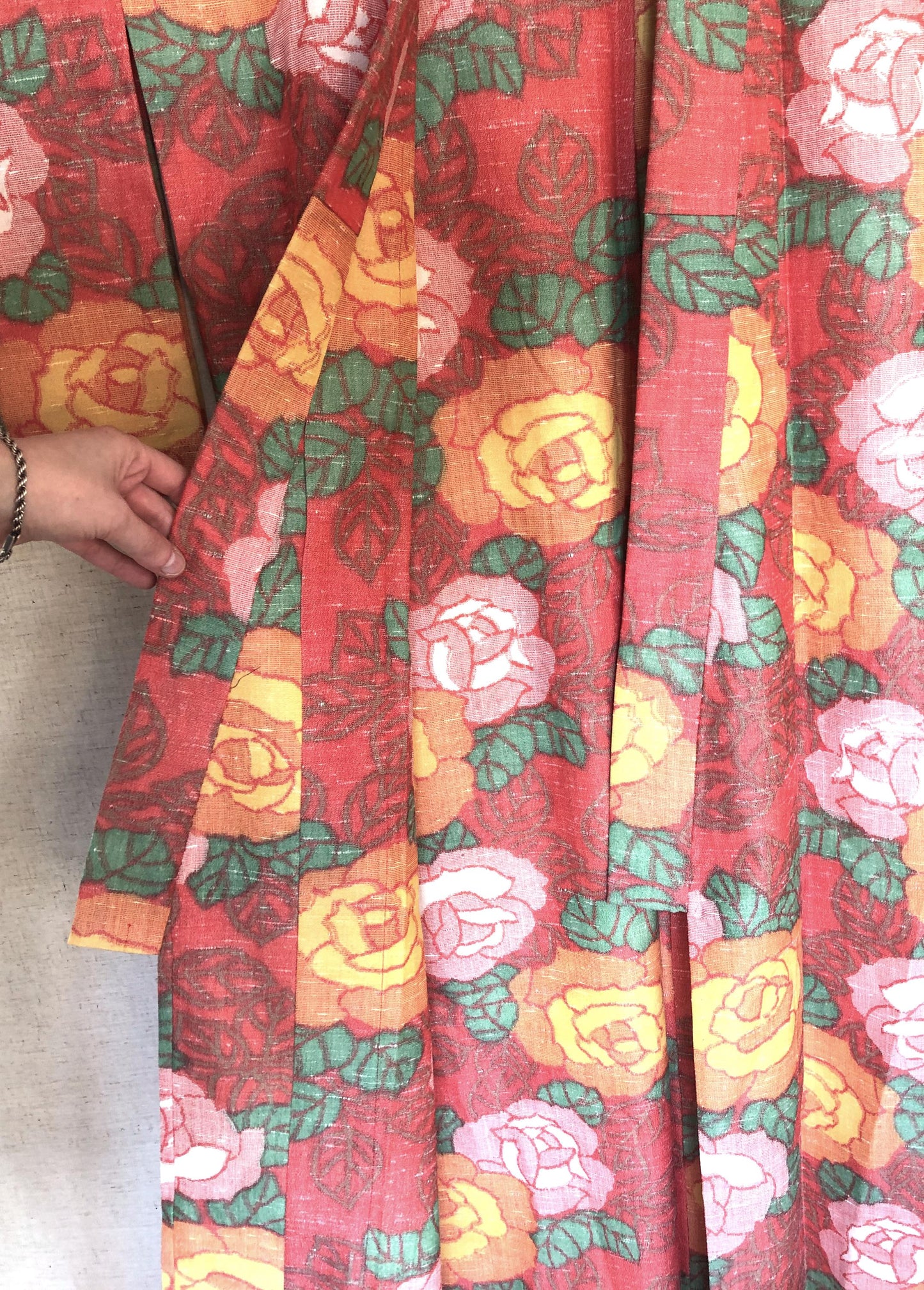 Cute kimono set - casual kimono and a matching haori - coral pink with roses