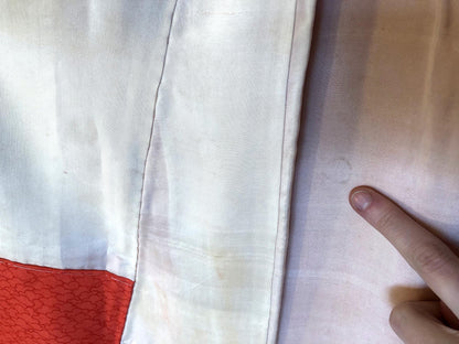 Long sleeve kimono furisode - vivid orange with colorful flower baskets