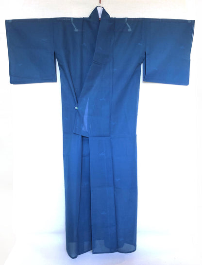 Vintage Japanese summer kimono - see through dark teal with subtle floral pattern