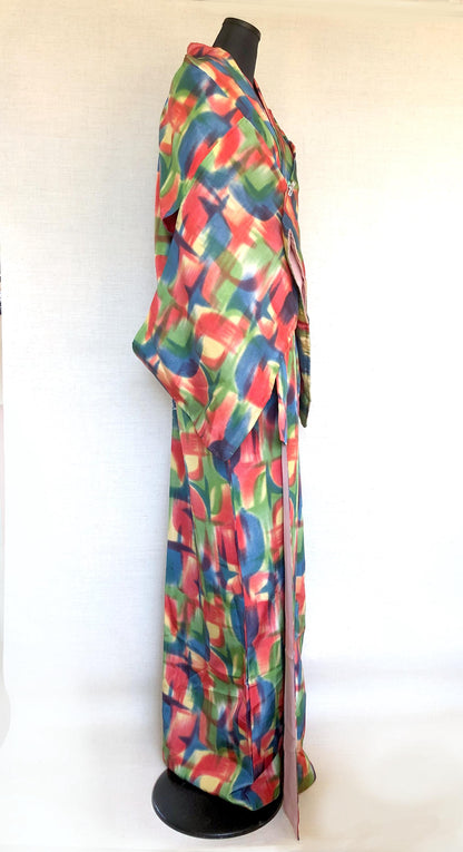 Vintage silk kimono - bright and colorful with star pattern