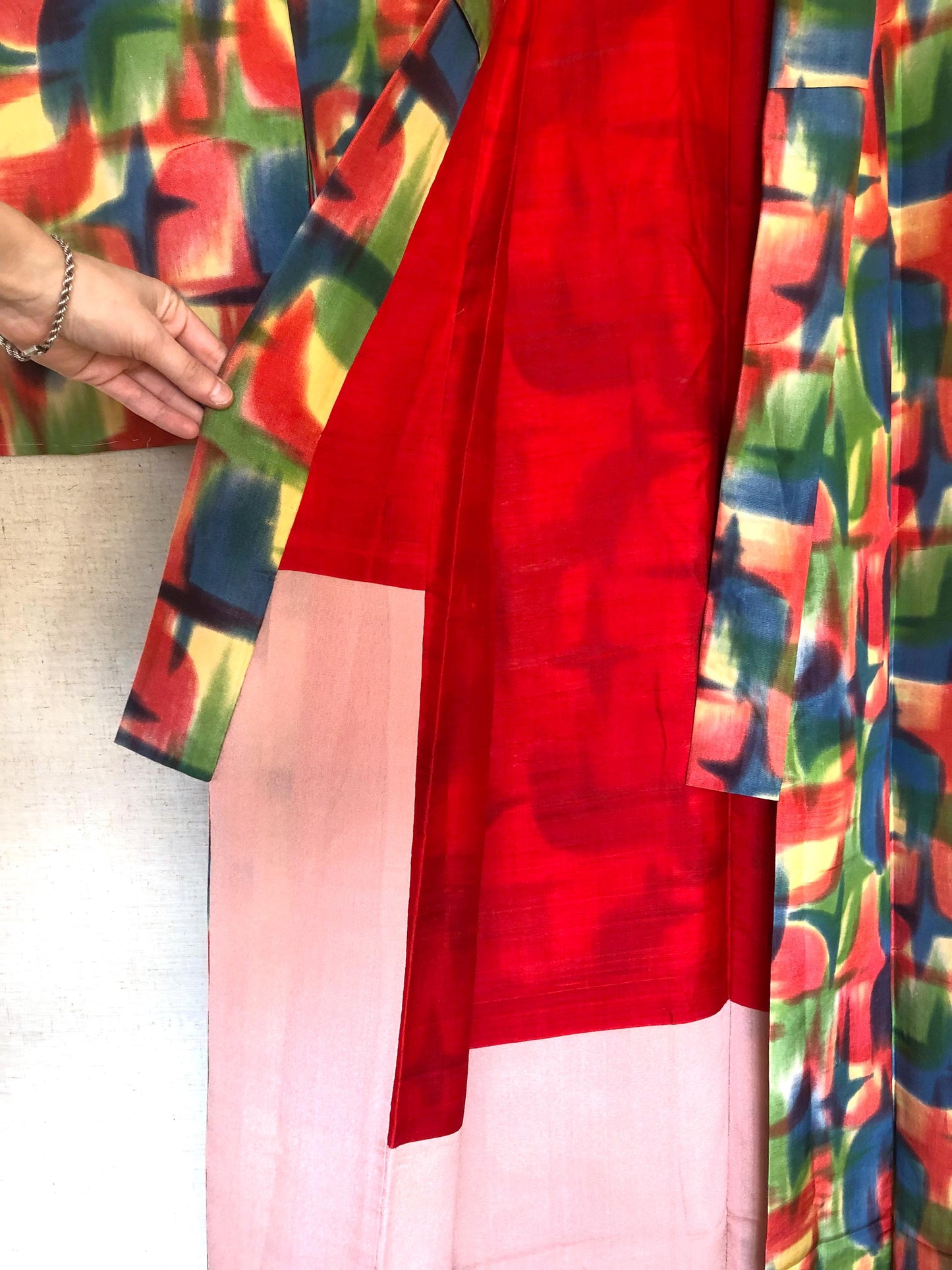 Vintage silk kimono - bright and colorful with star pattern