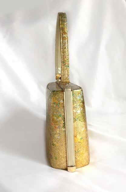 Vintage kimono handbag - golden orchids with holographic foil