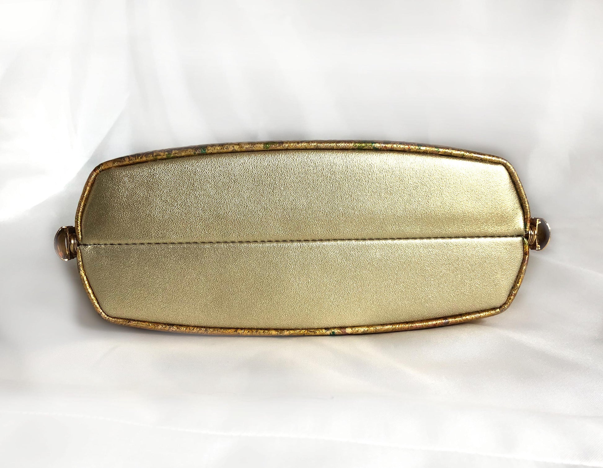 Vintage kimono handbag - golden orchids with holographic foil