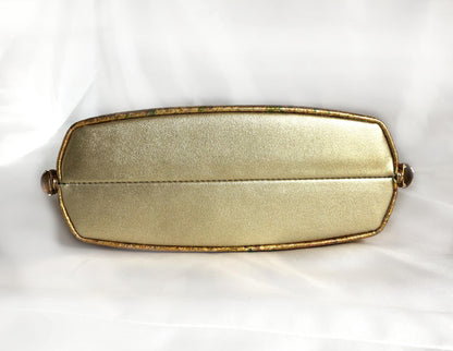 Vintage kimono handbag - golden orchids with holographic foil