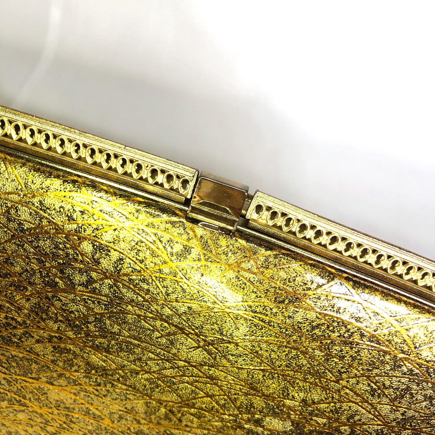 Vintage kimono handbag - golden patent leather with traditional motif