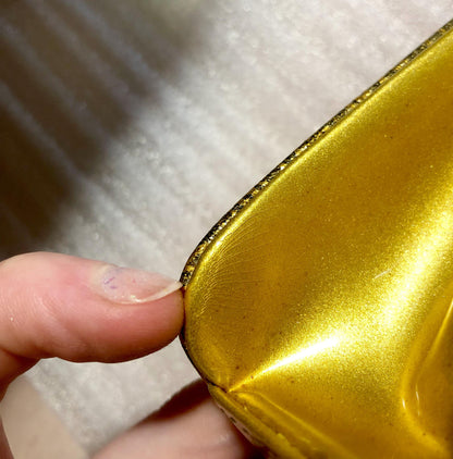 Vintage kimono handbag - golden patent leather with traditional motif