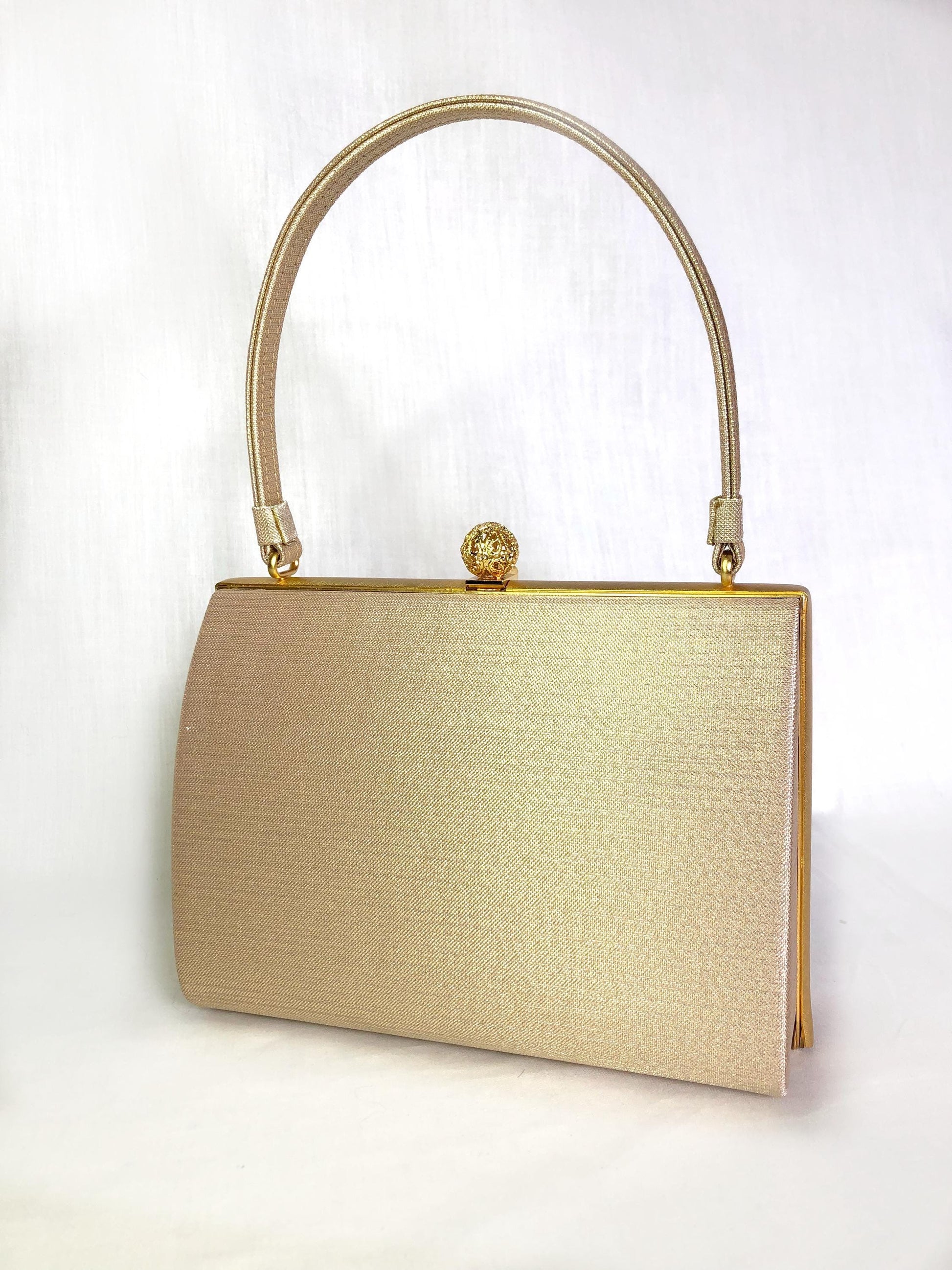 Vintage kimono handbag - gold, green, and orange with peony flowers