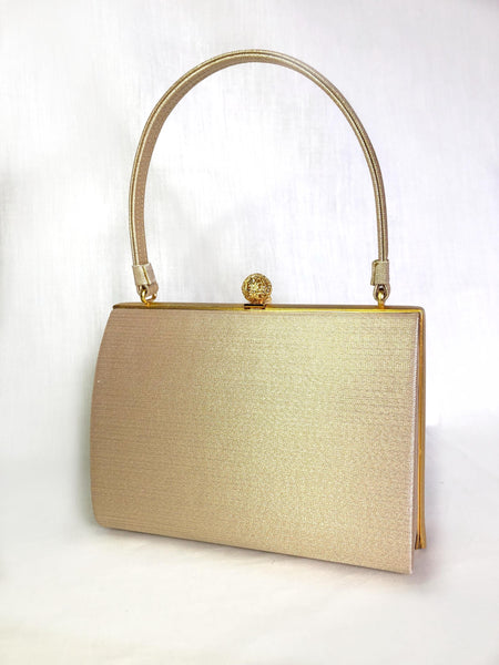 Vintage kimono handbag - gold, green, and orange with peony flowers
