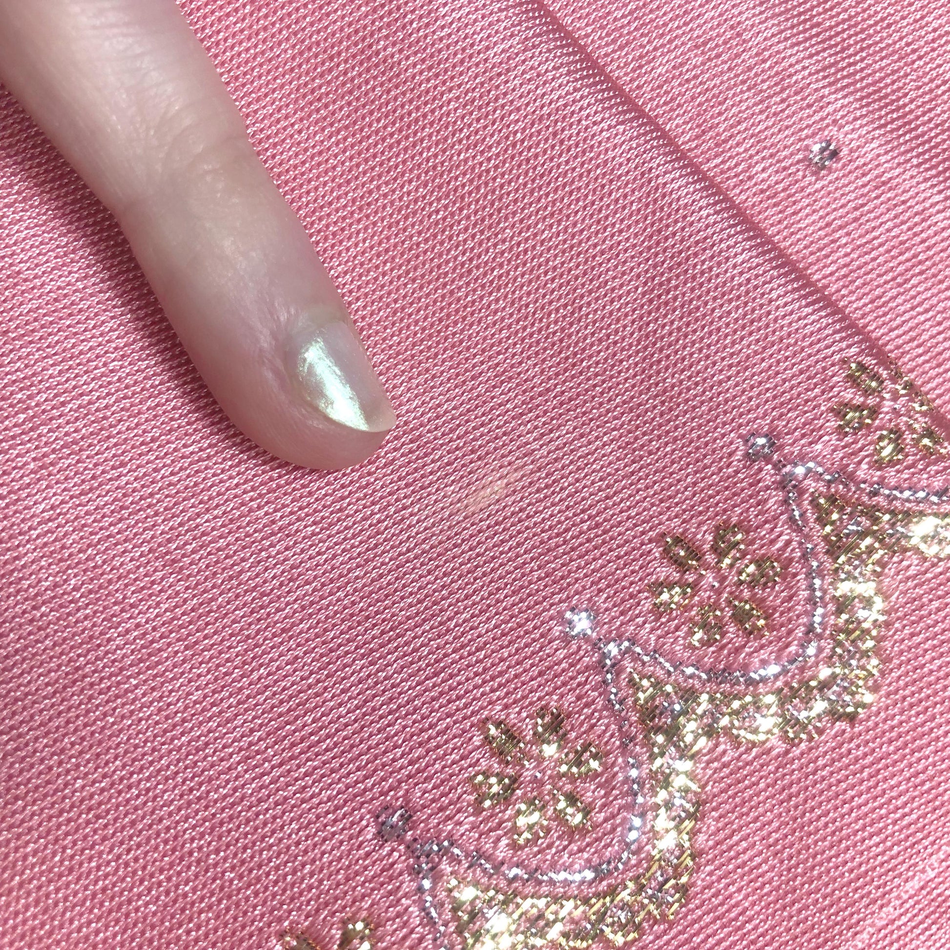 Reversible Japanese hanhaba obi - red and yellow with auspicious symbols