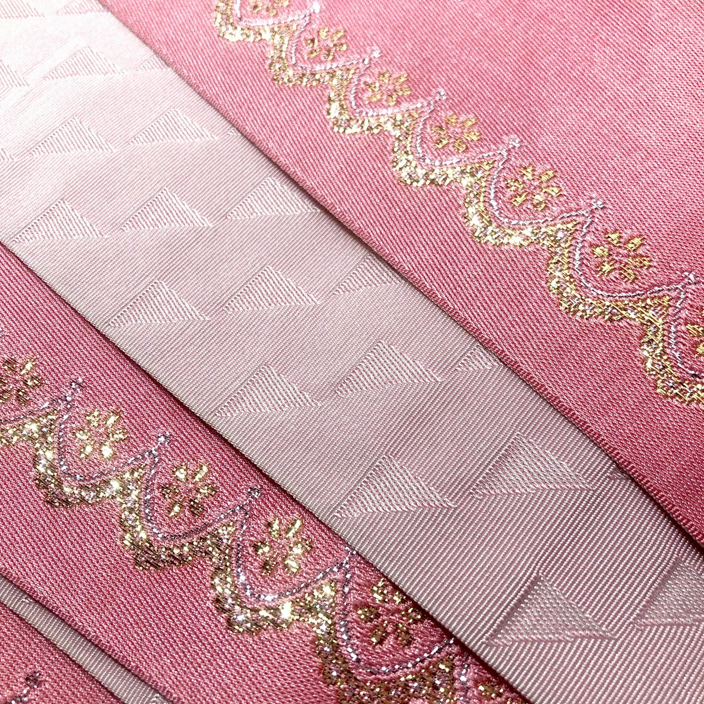 Reversible Japanese hanhaba obi - red and yellow with auspicious symbols