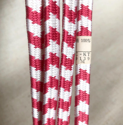 Vibrant silk obijime - thin belt with tassels - dark pink and white hound tooth