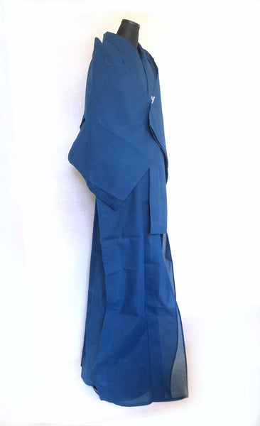 Vintage Japanese summer kimono - see through dark teal with subtle floral pattern