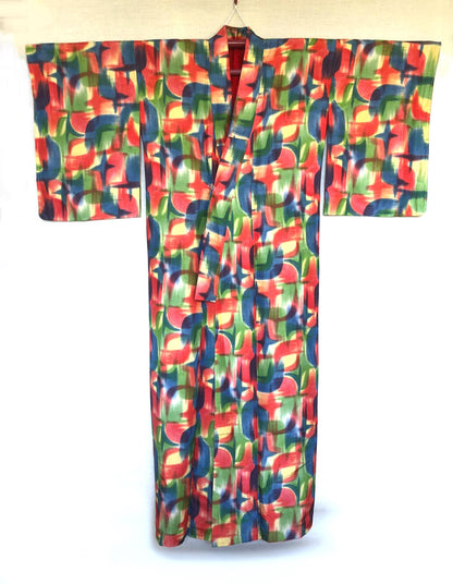 Vintage silk kimono - bright and colorful with star pattern