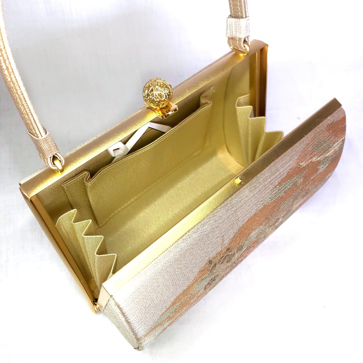 Vintage kimono handbag - gold, green, and orange with peony flowers