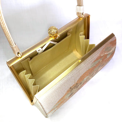 Vintage kimono handbag - gold, green, and orange with peony flowers