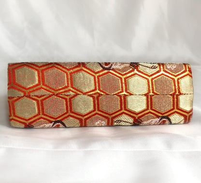 Vintage kimono handbag for children - golden and red with a flock of cranes
