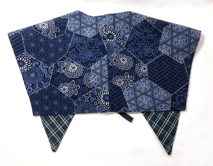 Handmade reversible sailor collar - kimono remake - blue patchwork