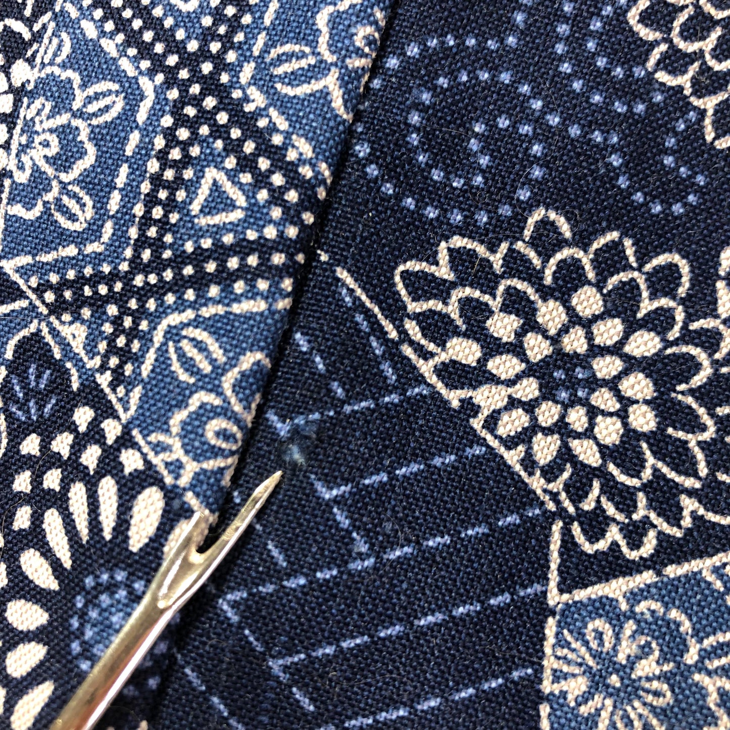 Handmade reversible sailor collar - kimono remake - blue patchwork