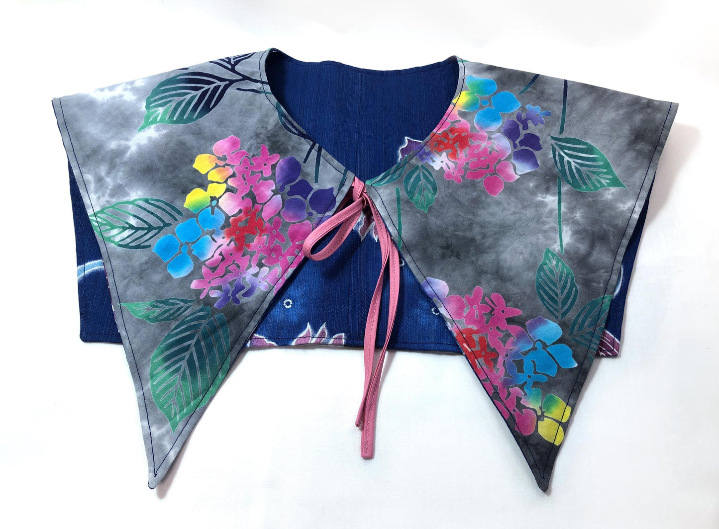 Handmade reversible sailor collar - kimono remake - goldfish and hydrangeas