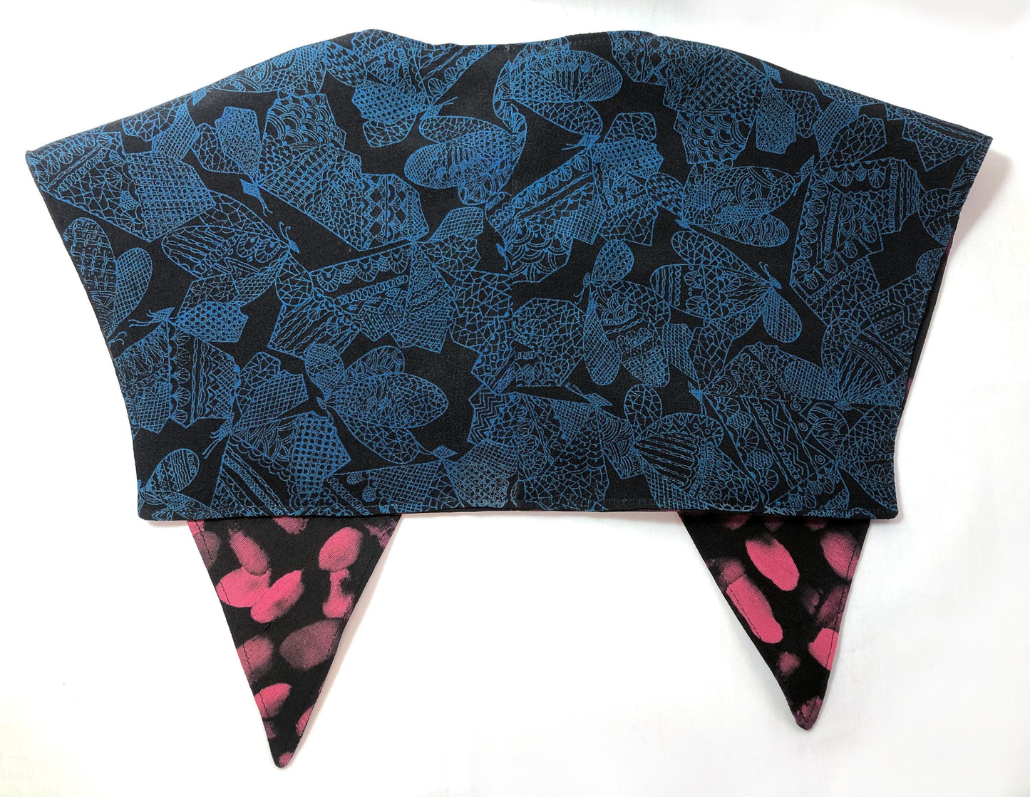Handmade reversible sailor collar - kimono remake - blue butterflies and pink dots
