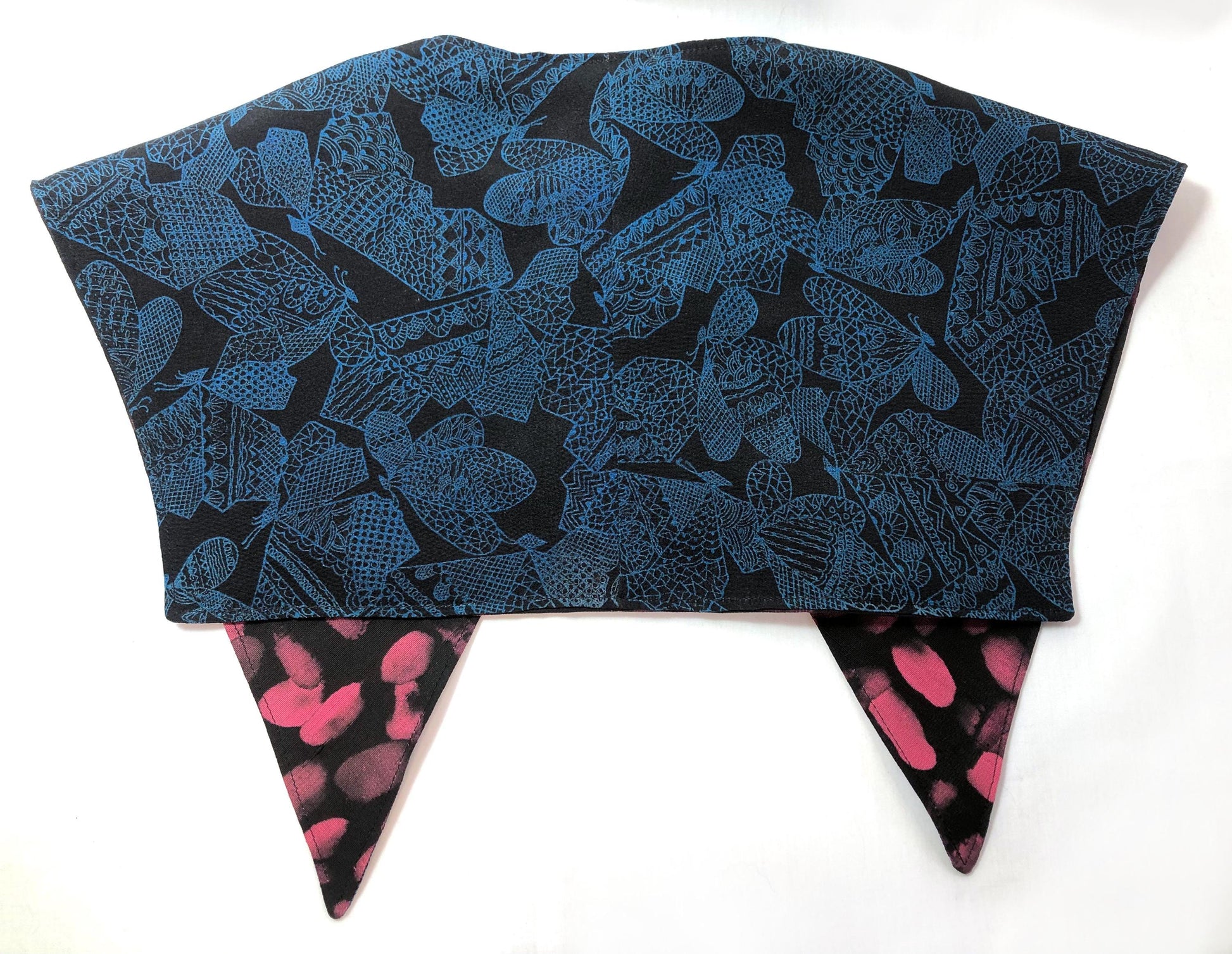 Handmade reversible sailor collar - kimono remake - blue butterflies and pink dots