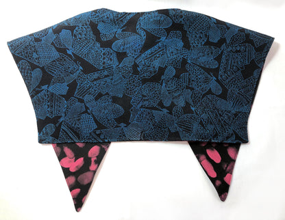 Handmade reversible sailor collar - kimono remake - blue butterflies and pink dots